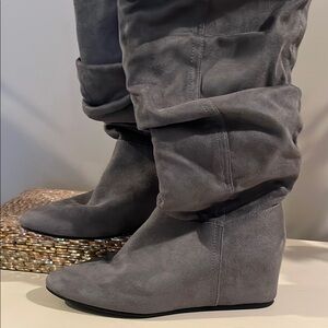 Gray Suede Wedge Boots with Hidden Heel